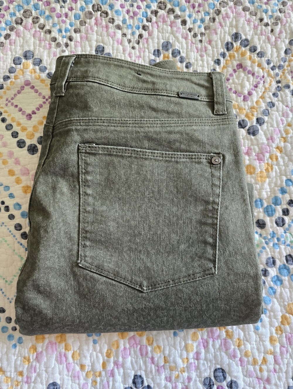 Nicole Miller High Waisted Ankle Stone Wash Olive Green Jeans